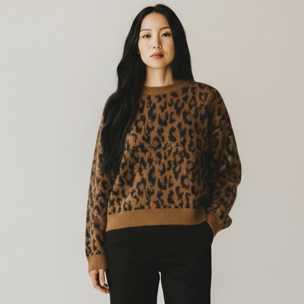 nordstrom fun stripe sweater brown dachshund leopard spots size L GL439068BG